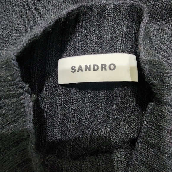 🔥 Sandro-Paris Ruched Wool Blend Midi Leg Slit Long Sleeve Sweater Dress - Picture 15 of 15